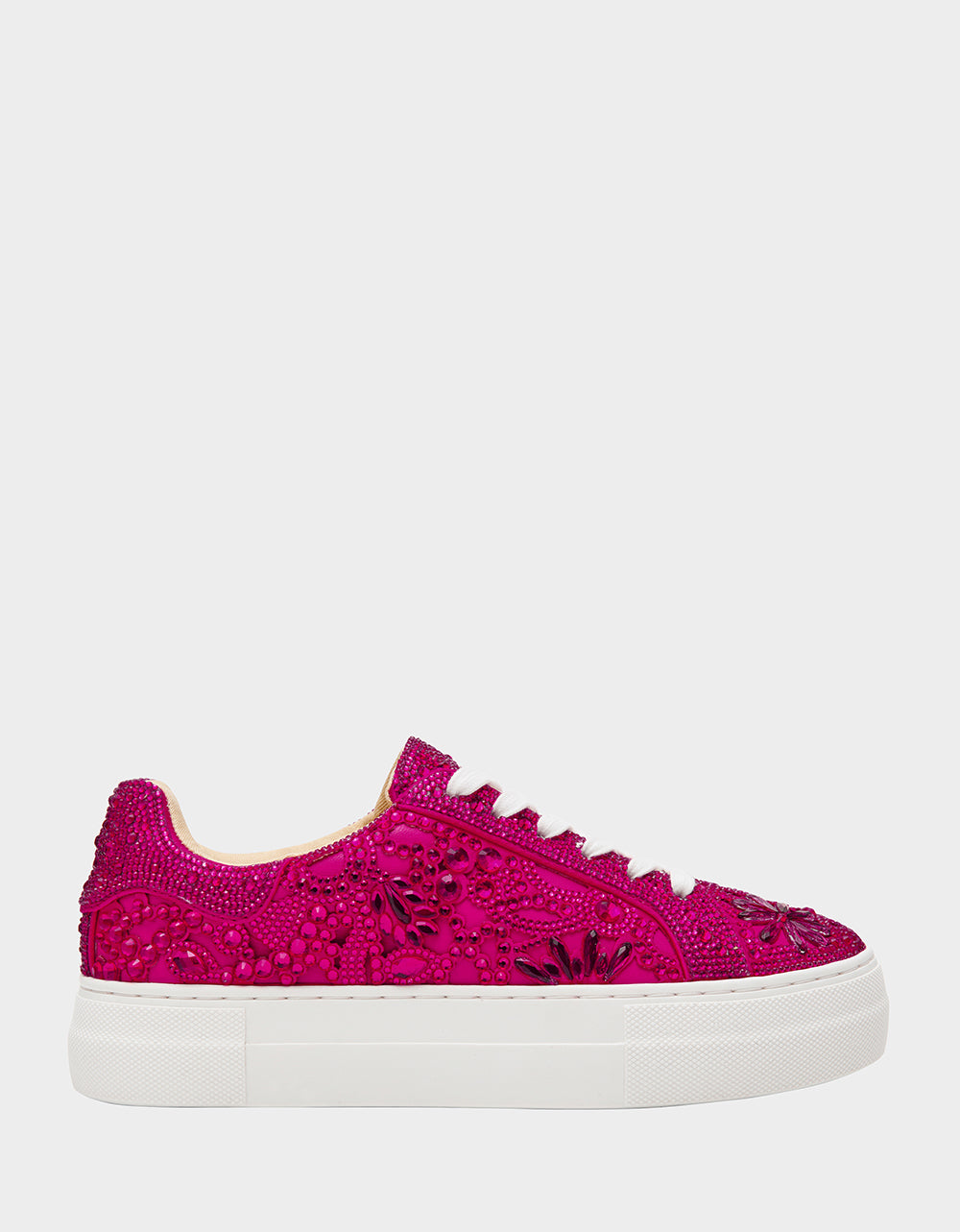 Betsey Johnson Best Seller | REILY Fuchsia Platform Low-Top Lace-Up Rhinestone Women's Sneaker