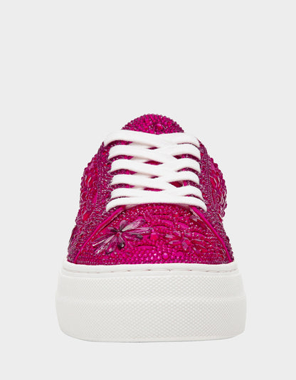 Betsey Johnson Best Seller | REILY Fuchsia Platform Low-Top Lace-Up Rhinestone Women's Sneaker