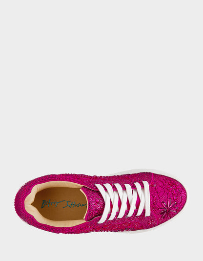 Betsey Johnson Best Seller | REILY Fuchsia Platform Low-Top Lace-Up Rhinestone Women's Sneaker