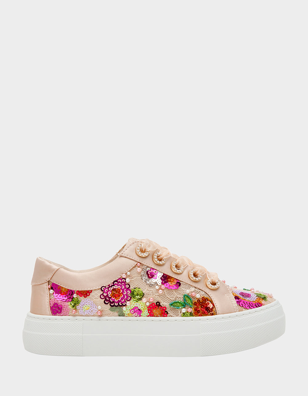 Betsey Johnson Popular | BONNY Nude Floral Sequin Mesh Floral Platform Low-Top Women's Sneaker