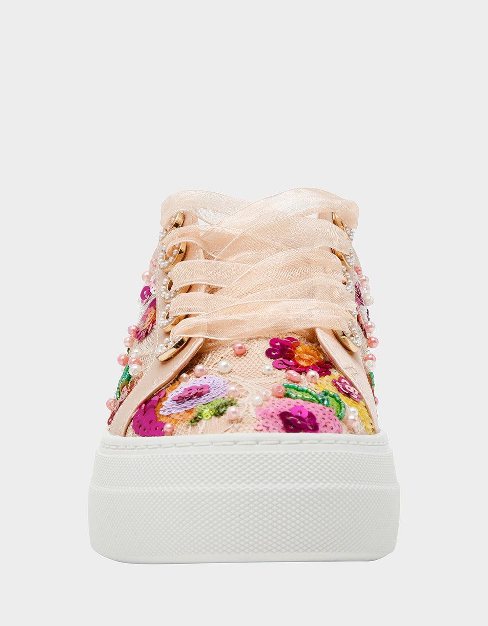 Betsey Johnson Popular | BONNY Nude Floral Sequin Mesh Floral Platform Low-Top Women's Sneaker