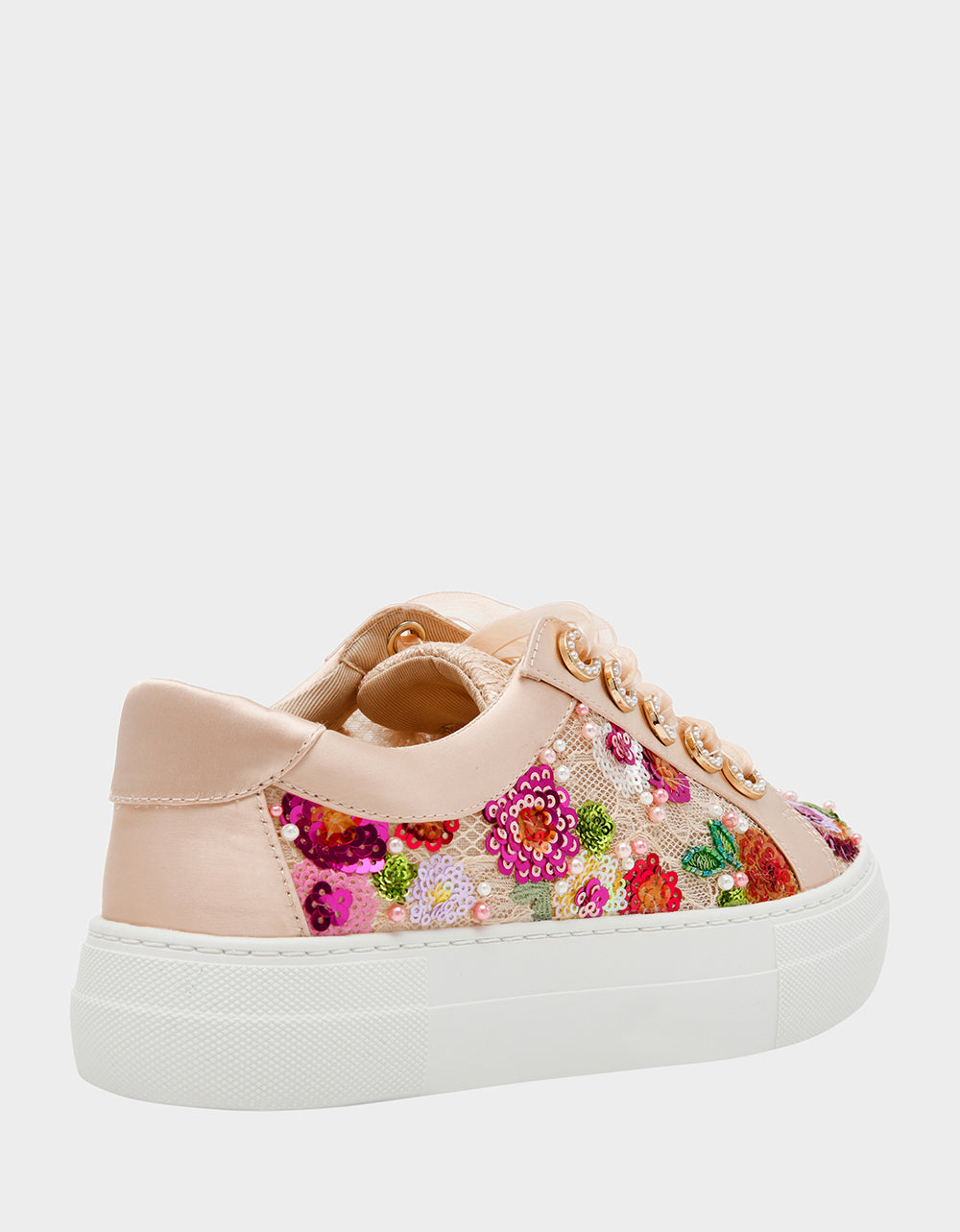 Betsey Johnson Popular | BONNY Nude Floral Sequin Mesh Floral Platform Low-Top Women's Sneaker