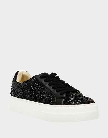 Betsey Johnson Deals | REILY Black Platform Low-Top Lace-Up Rhinestone Women's Sneaker