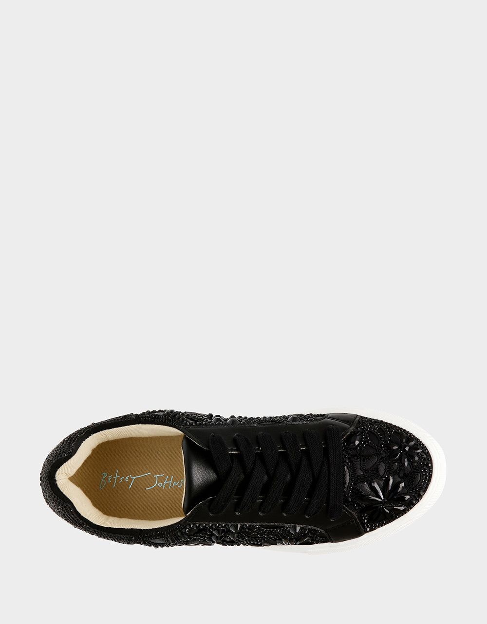 Betsey Johnson Deals | REILY Black Platform Low-Top Lace-Up Rhinestone Women's Sneaker