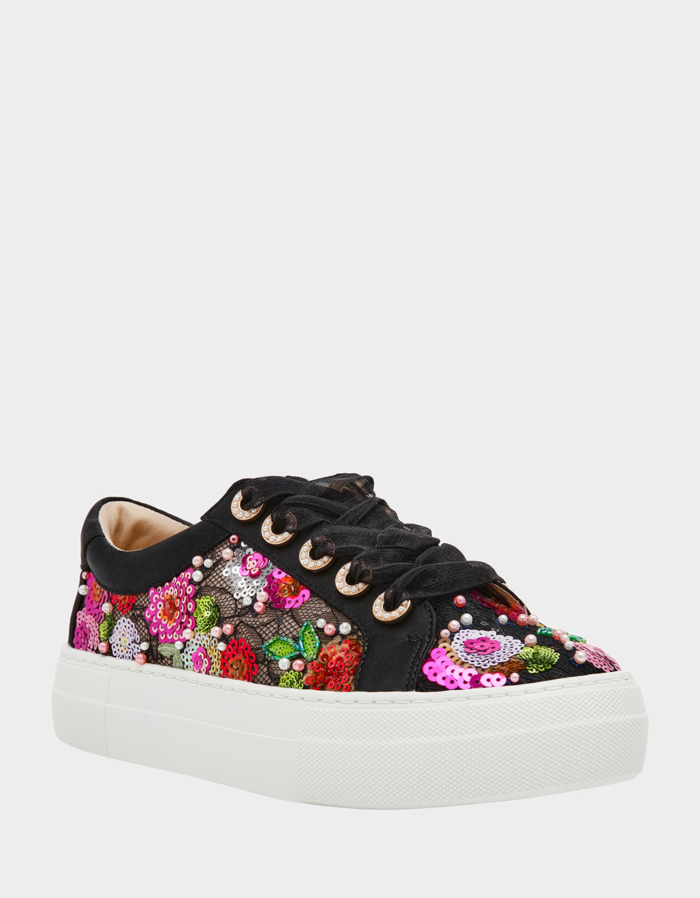 Betsey Johnson Classic | BONNY Black Floral Sequin Mesh Floral Platform Low-Top Women's Sneaker