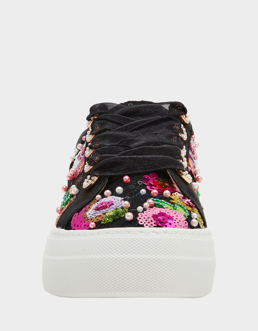 Betsey Johnson Classic | BONNY Black Floral Sequin Mesh Floral Platform Low-Top Women's Sneaker
