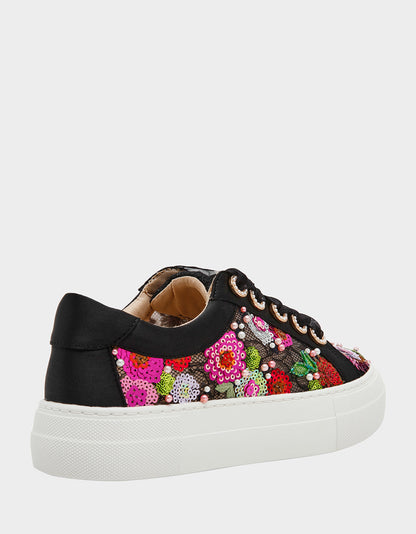 Betsey Johnson Classic | BONNY Black Floral Sequin Mesh Floral Platform Low-Top Women's Sneaker