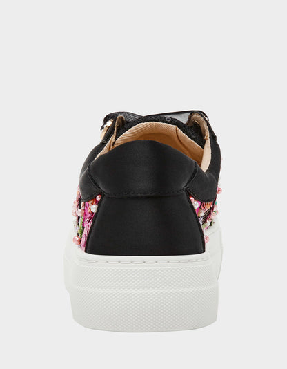 Betsey Johnson Classic | BONNY Black Floral Sequin Mesh Floral Platform Low-Top Women's Sneaker