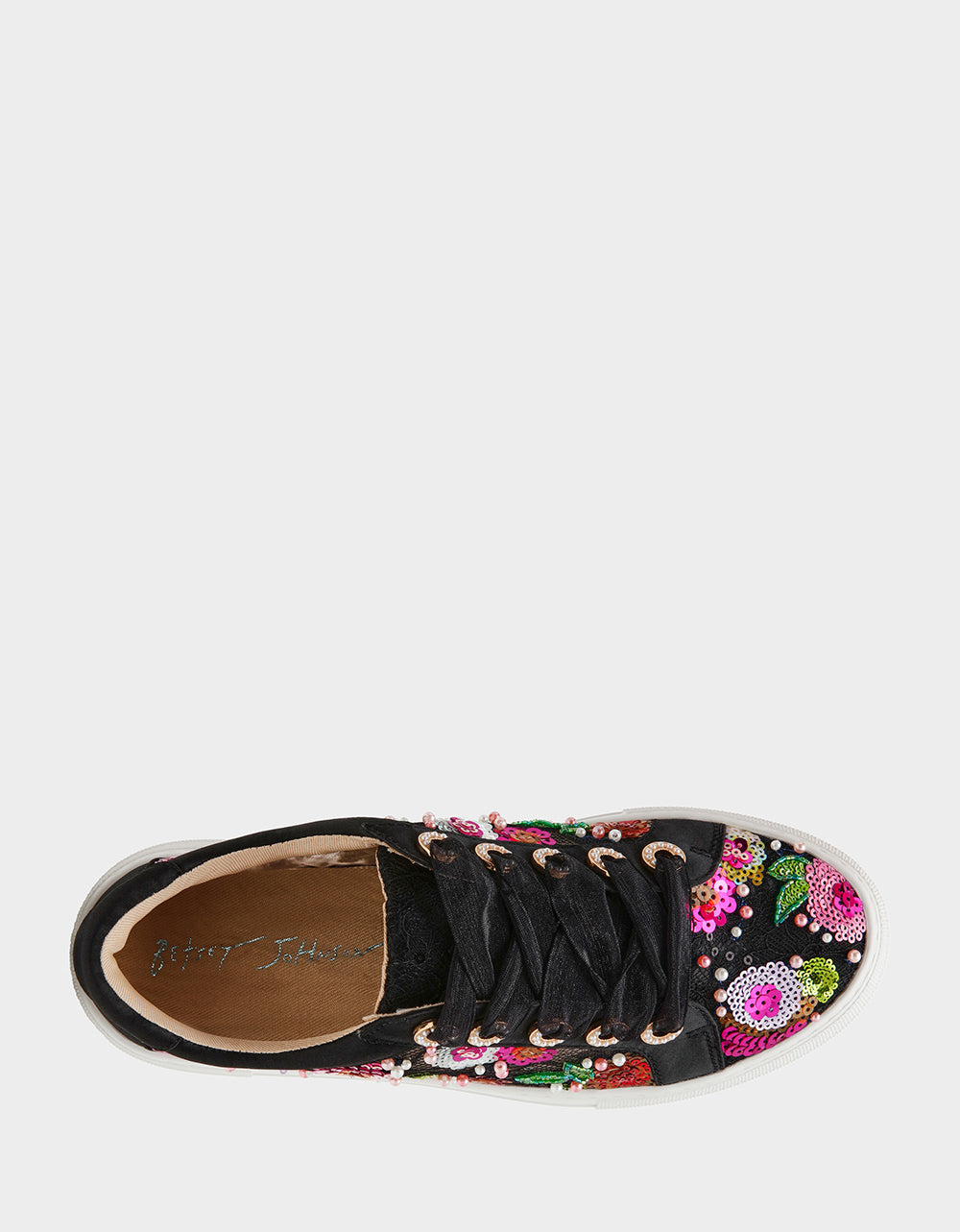 Betsey Johnson Classic | BONNY Black Floral Sequin Mesh Floral Platform Low-Top Women's Sneaker