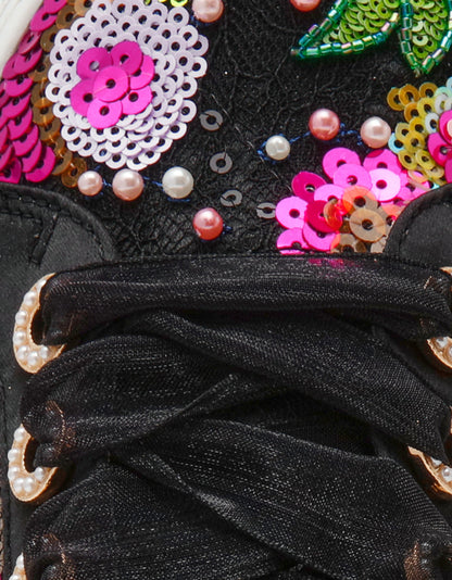 Betsey Johnson Classic | BONNY Black Floral Sequin Mesh Floral Platform Low-Top Women's Sneaker