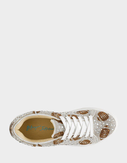 Betsey Johnson Quality | THE BIG GAME BUNDLE Women's Football Rhinestone Sneakers, Earrings, and Necklace Set