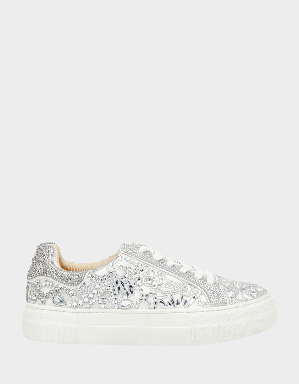 Betsey Johnson Essential | REILY WHITE Platform Low-Top Lace-Up Rhinestone Women's Sneaker