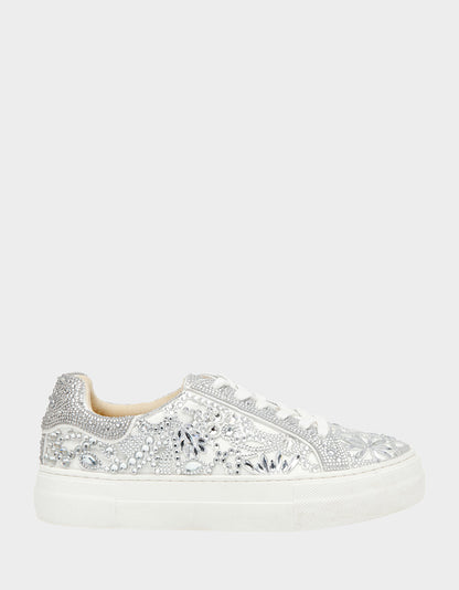 Betsey Johnson Essential | REILY WHITE Platform Low-Top Lace-Up Rhinestone Women's Sneaker