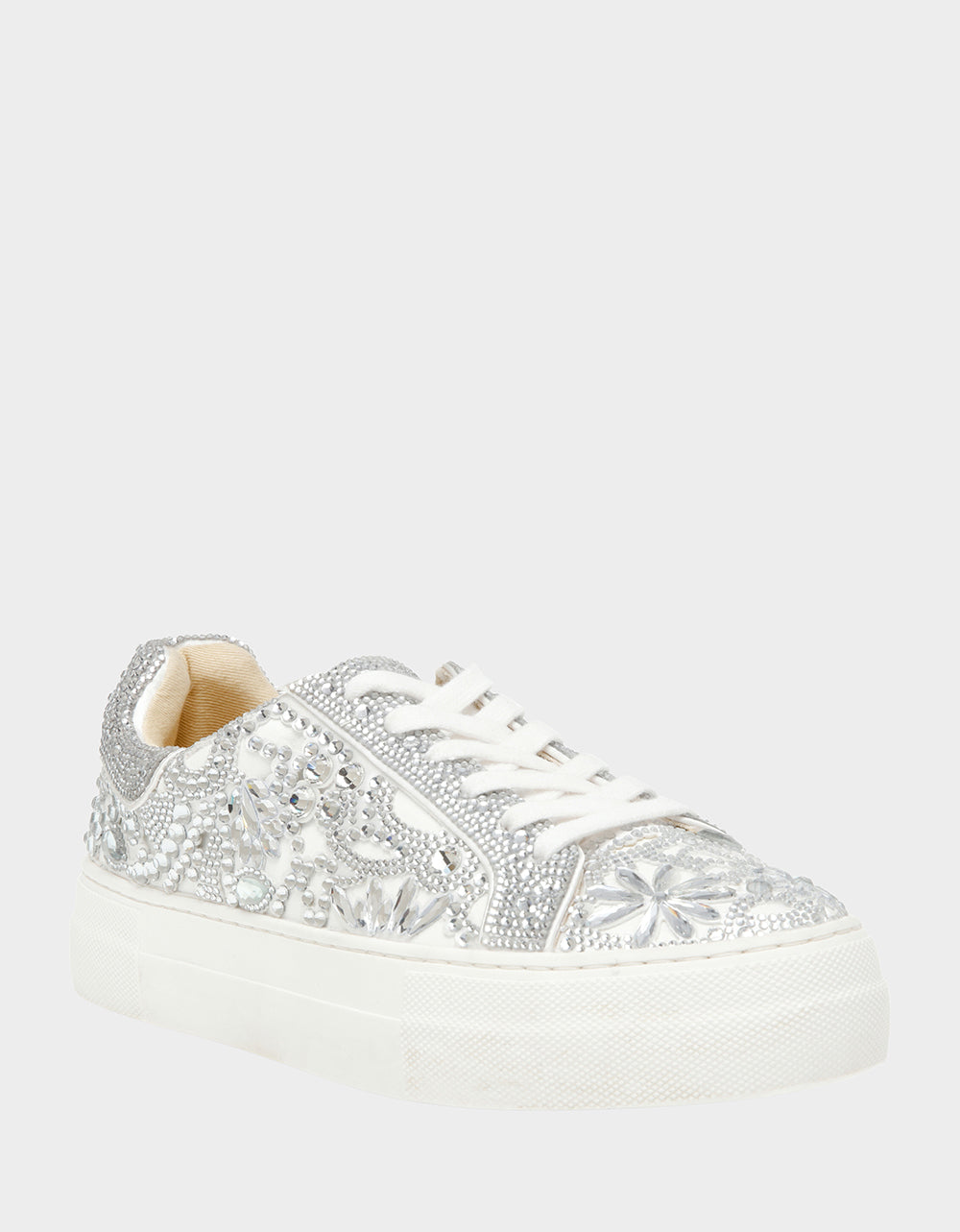 Betsey Johnson Essential | REILY WHITE Platform Low-Top Lace-Up Rhinestone Women's Sneaker