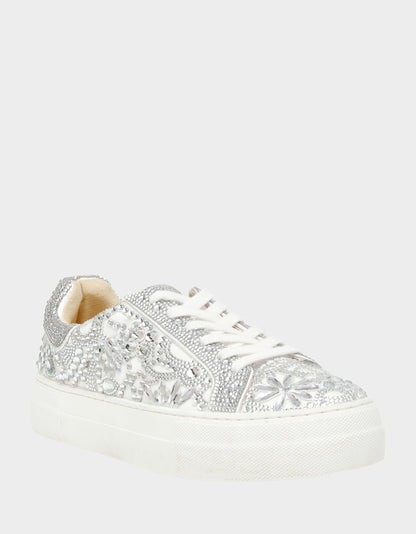 Betsey Johnson Essential | REILY WHITE Platform Low-Top Lace-Up Rhinestone Women's Sneaker
