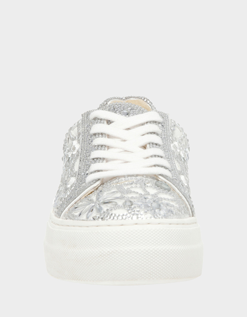Betsey Johnson Essential | REILY WHITE Platform Low-Top Lace-Up Rhinestone Women's Sneaker