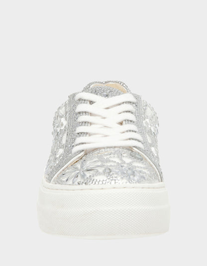 Betsey Johnson Essential | REILY WHITE Platform Low-Top Lace-Up Rhinestone Women's Sneaker