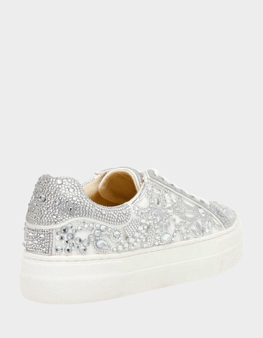 Betsey Johnson Essential | REILY WHITE Platform Low-Top Lace-Up Rhinestone Women's Sneaker