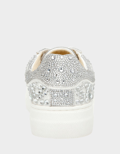 Betsey Johnson Essential | REILY WHITE Platform Low-Top Lace-Up Rhinestone Women's Sneaker