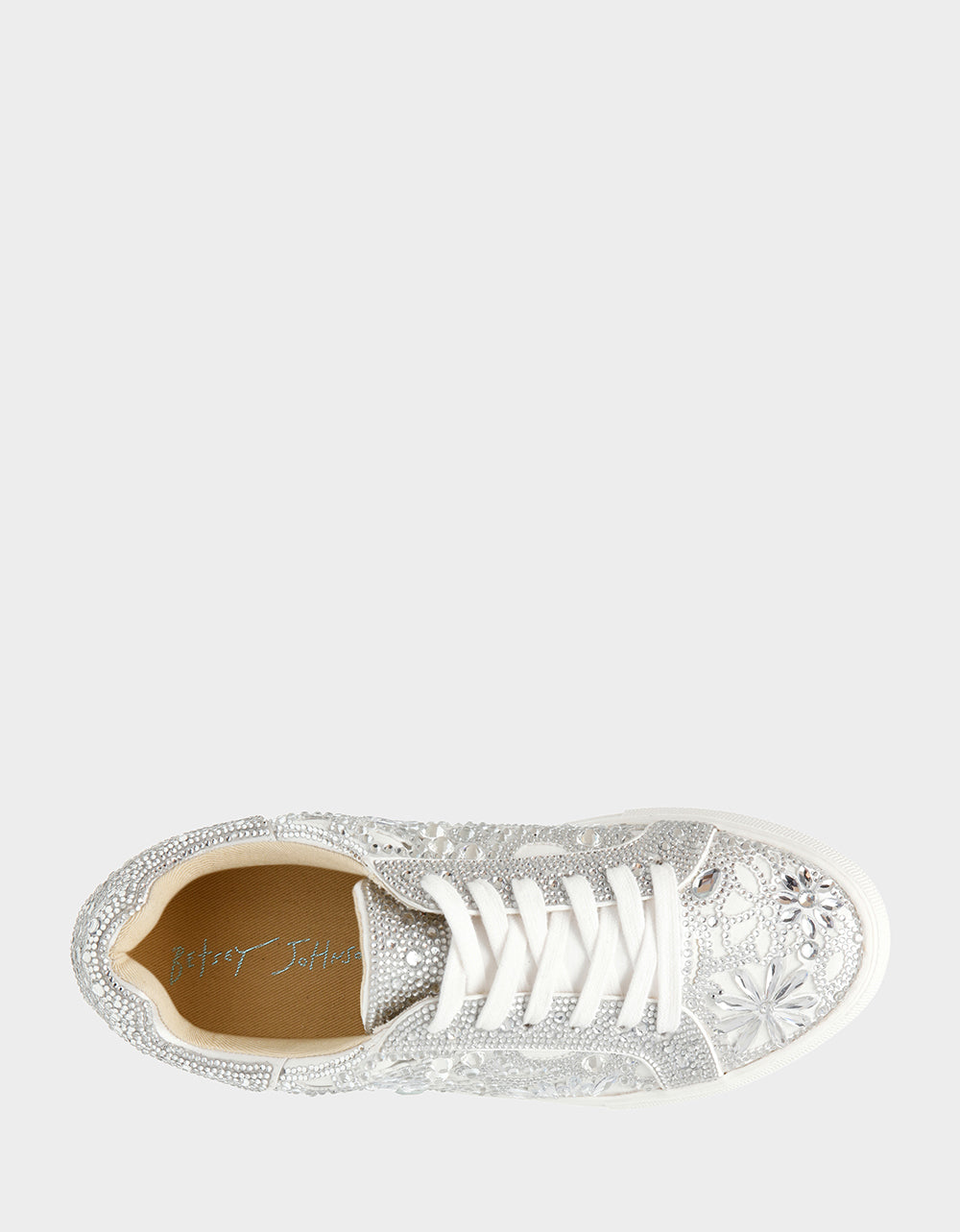 Betsey Johnson Essential | REILY WHITE Platform Low-Top Lace-Up Rhinestone Women's Sneaker