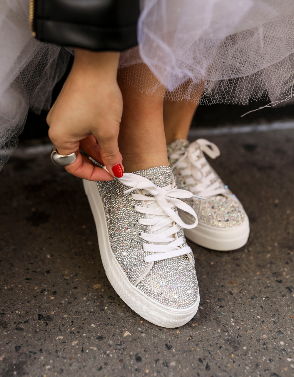Betsey Johnson Best Price | SIDNY RHINESTONES Lace Up Sneakers