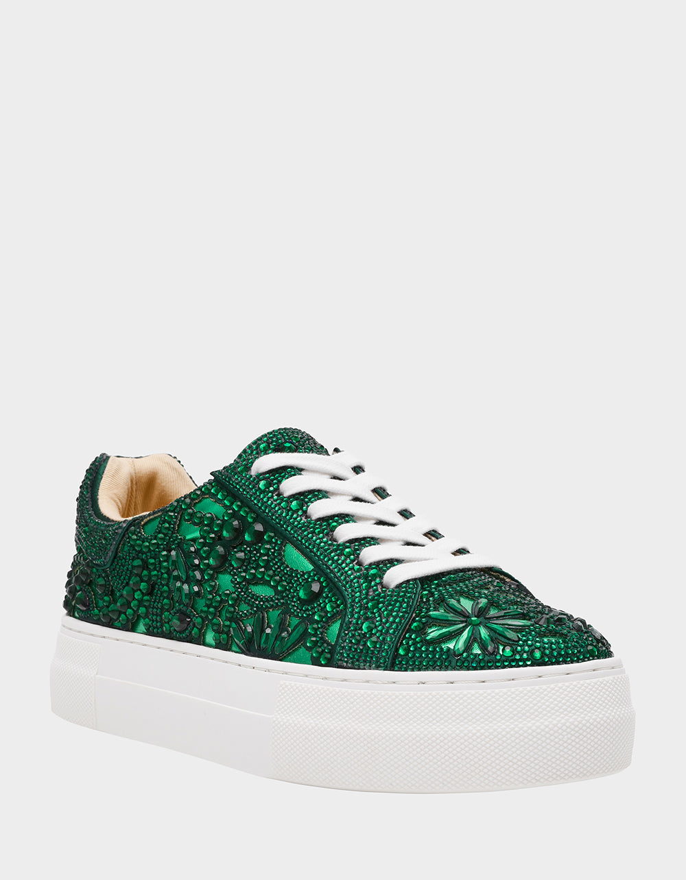 Betsey Johnson Popular | REILY EMERALD Platform Low-Top Lace-Up Rhinestone Women's Sneaker