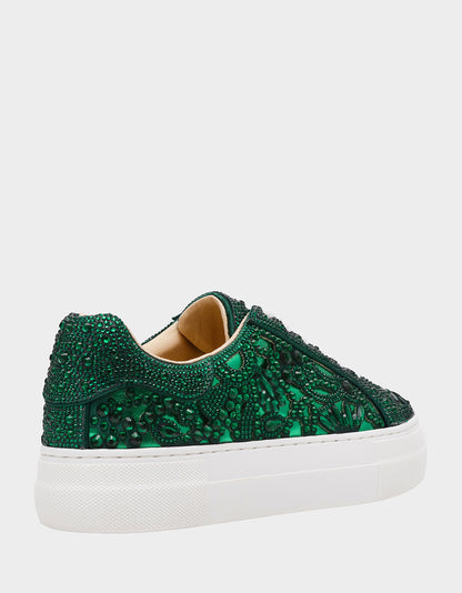 Betsey Johnson Popular | REILY EMERALD Platform Low-Top Lace-Up Rhinestone Women's Sneaker