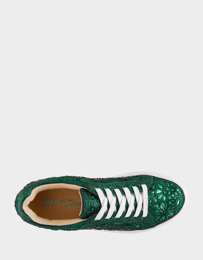 Betsey Johnson Popular | REILY EMERALD Platform Low-Top Lace-Up Rhinestone Women's Sneaker