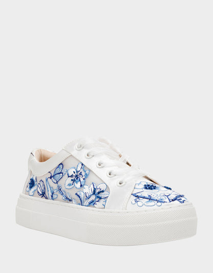 Betsey Johnson Great Value | NINO BLUE FLORAL Platform Low-Top Lace-Up Sneakers
