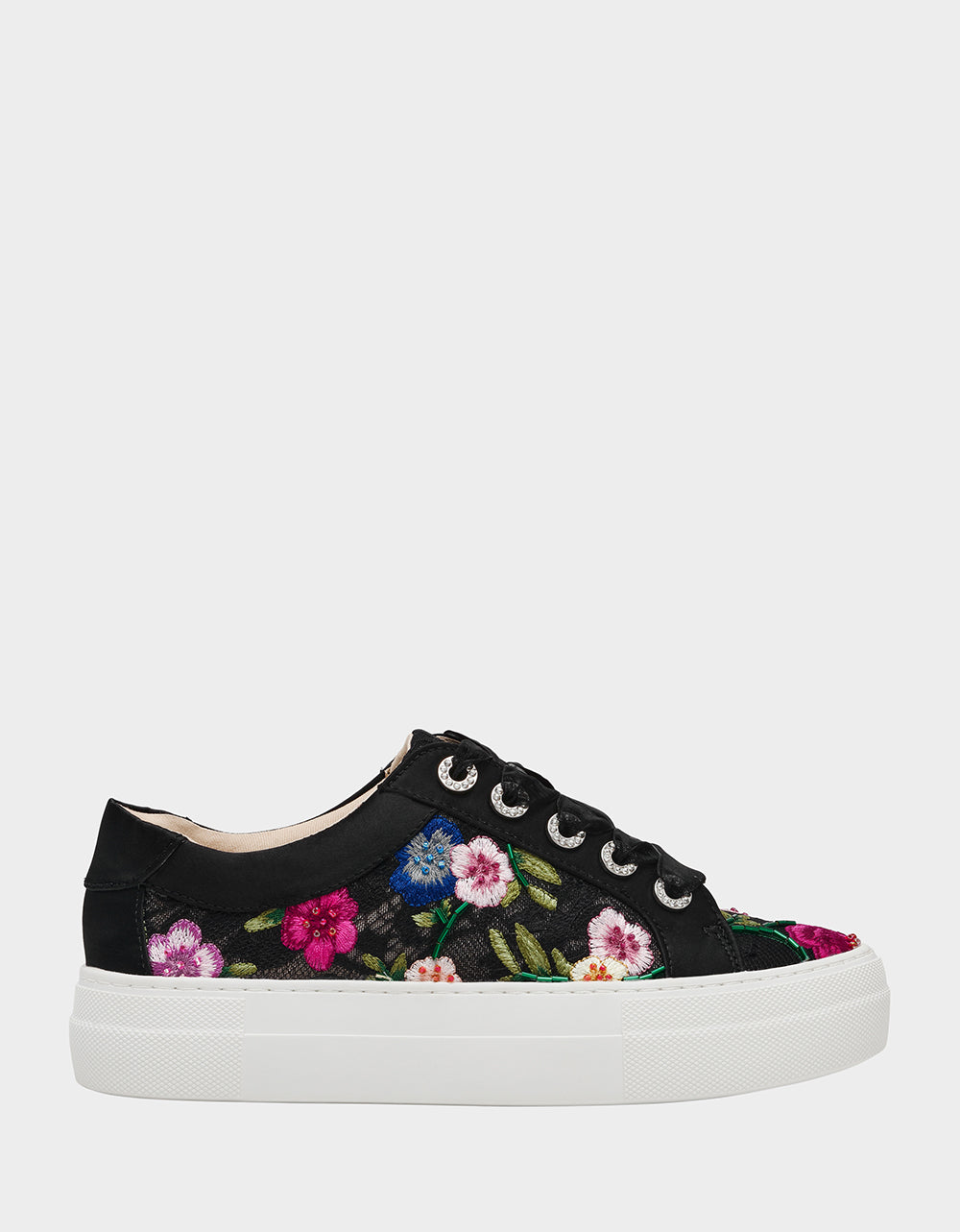 Betsey Johnson Classic | JAYLA BLACK MULTI FLORAL Platform Low-Top Lace-Up Sneaker