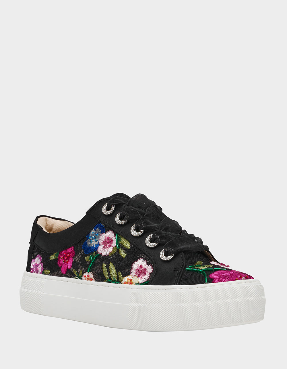 Betsey Johnson Classic | JAYLA BLACK MULTI FLORAL Platform Low-Top Lace-Up Sneaker