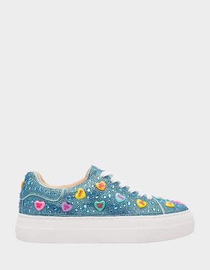 Betsey Johnson Great Value | SIDNY MINT MULTI HEARTS Women's Rhinestone Candy Heart Sneakers