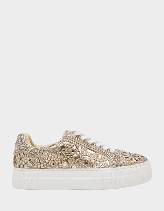 Betsey Johnson Great Value | REILY LIGHT GOLD Platform Low-Top Lace-Up Rhinestone Women's Sneaker
