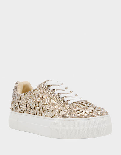 Betsey Johnson Great Value | REILY LIGHT GOLD Platform Low-Top Lace-Up Rhinestone Women's Sneaker