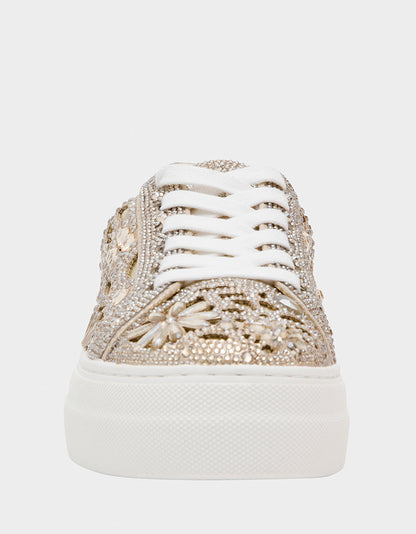 Betsey Johnson Great Value | REILY LIGHT GOLD Platform Low-Top Lace-Up Rhinestone Women's Sneaker