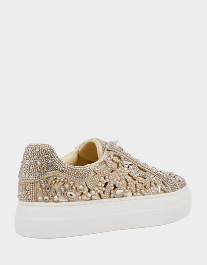 Betsey Johnson Great Value | REILY LIGHT GOLD Platform Low-Top Lace-Up Rhinestone Women's Sneaker