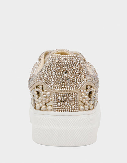 Betsey Johnson Great Value | REILY LIGHT GOLD Platform Low-Top Lace-Up Rhinestone Women's Sneaker