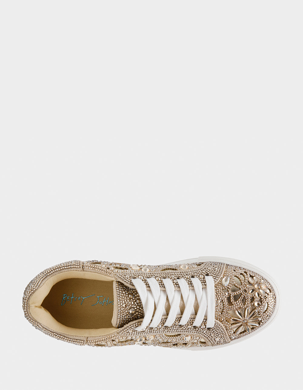 Betsey Johnson Great Value | REILY LIGHT GOLD Platform Low-Top Lace-Up Rhinestone Women's Sneaker