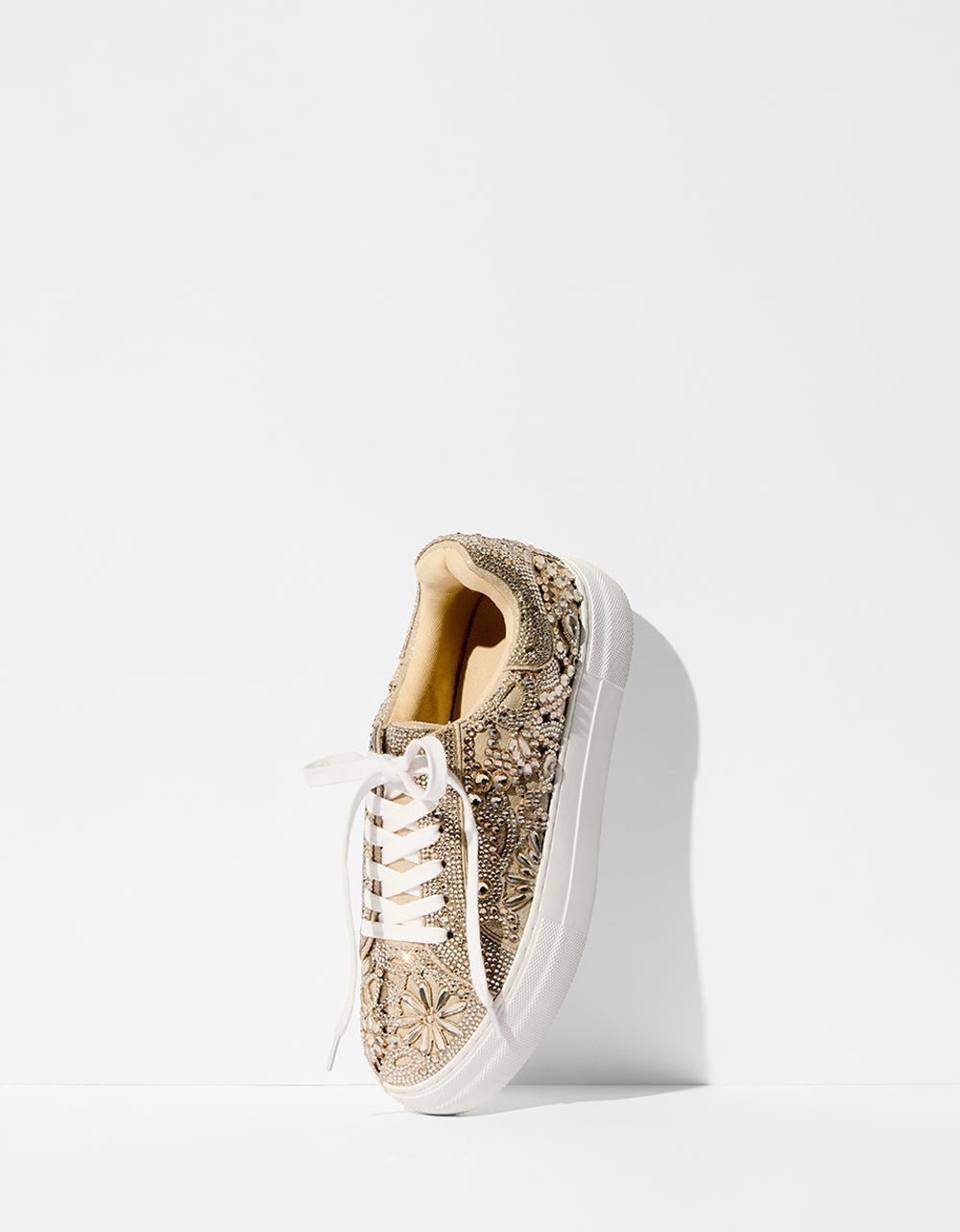 Betsey Johnson Great Value | REILY LIGHT GOLD Platform Low-Top Lace-Up Rhinestone Women's Sneaker