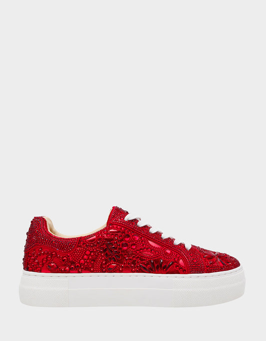 Betsey Johnson Recommended | REILY RED Platform Low-Top Lace-Up Rhinestone Women's Sneaker
