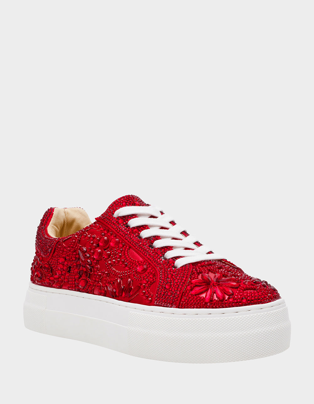 Betsey Johnson Recommended | REILY RED Platform Low-Top Lace-Up Rhinestone Women's Sneaker