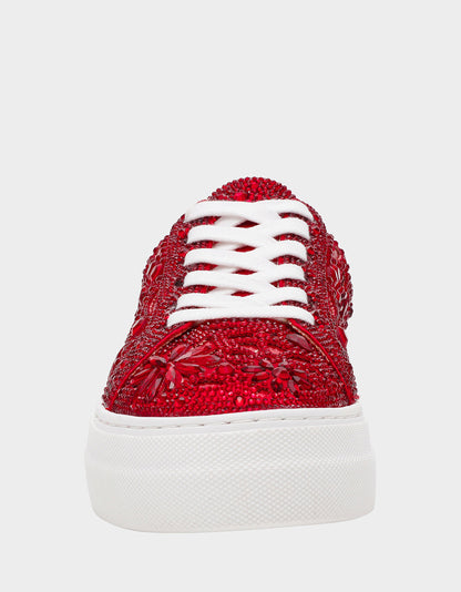 Betsey Johnson Recommended | REILY RED Platform Low-Top Lace-Up Rhinestone Women's Sneaker