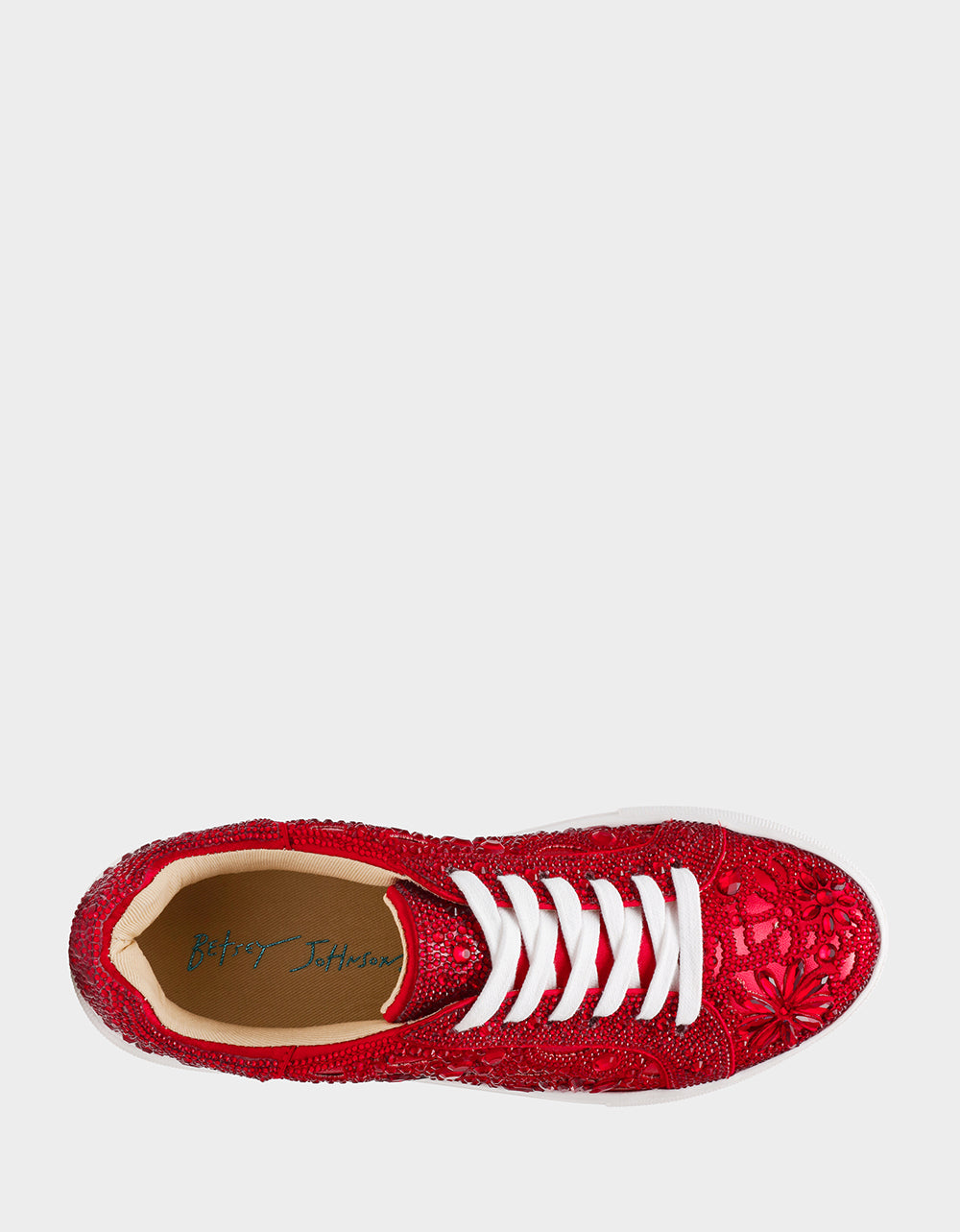 Betsey Johnson Recommended | REILY RED Platform Low-Top Lace-Up Rhinestone Women's Sneaker