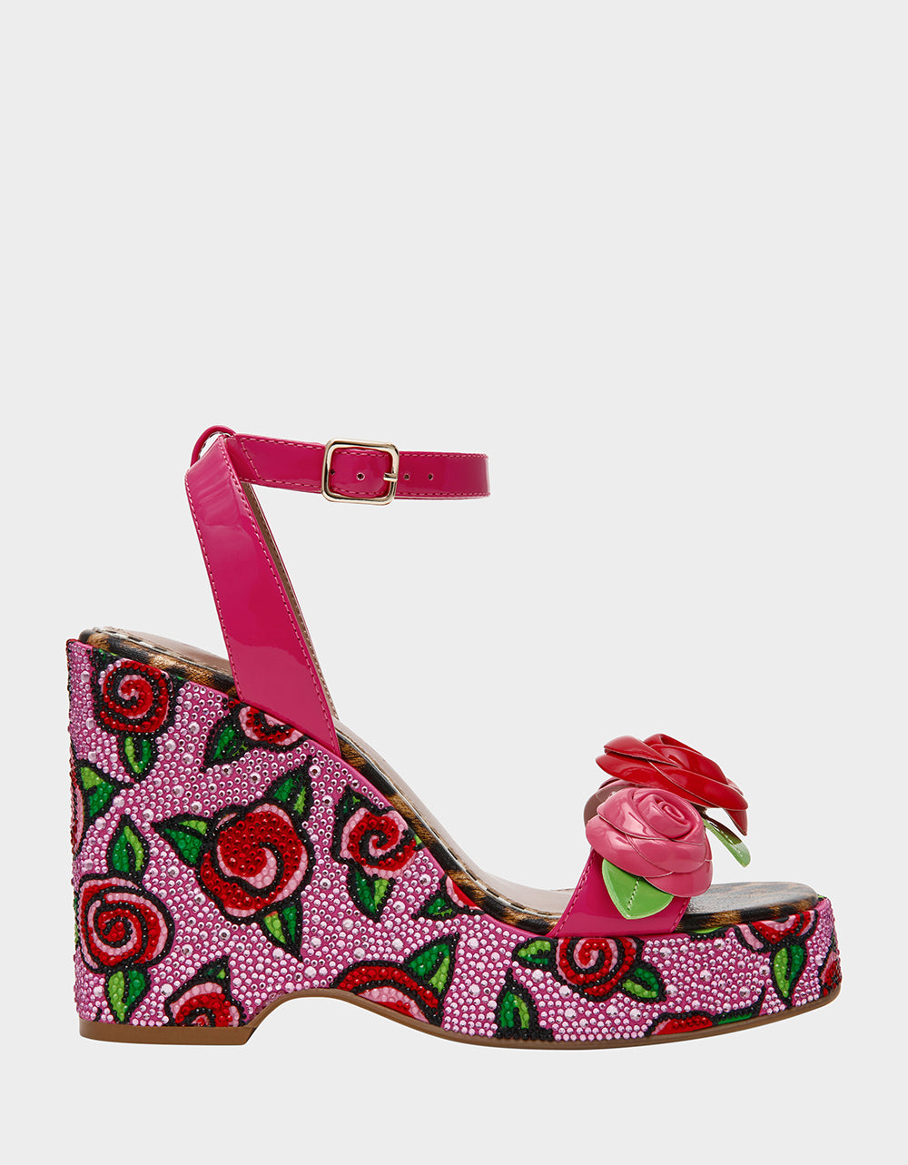 Betsey Johnson Recommended | LIZZETE Fuchsia Rose Platform Flowers Embellished Women's Wedge Heel