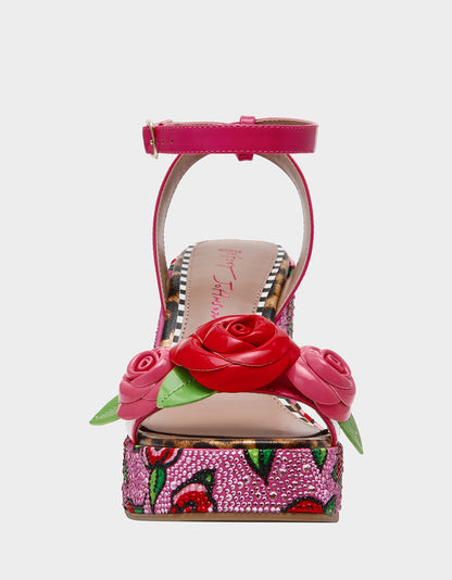 Betsey Johnson Recommended | LIZZETE Fuchsia Rose Platform Flowers Embellished Women's Wedge Heel