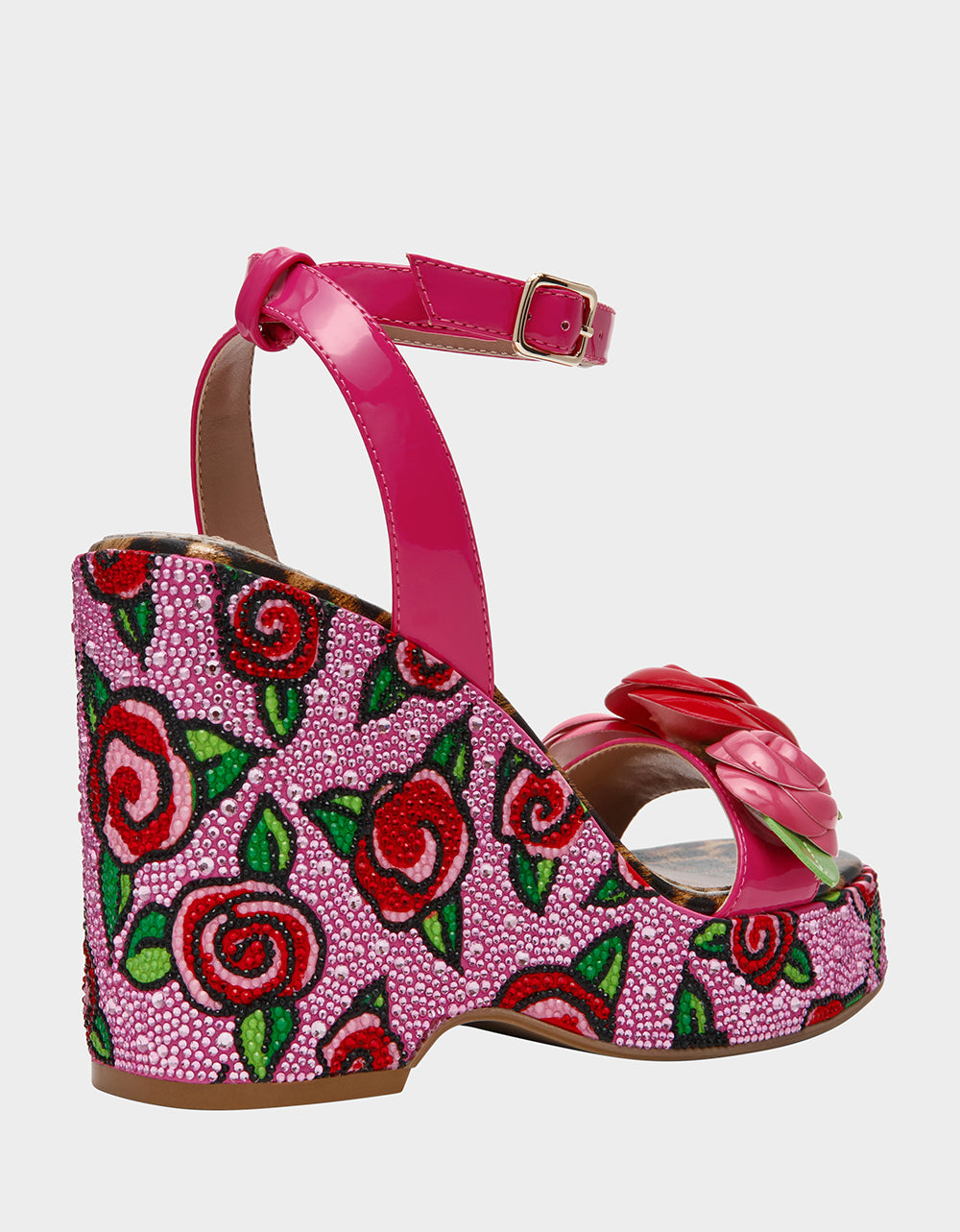 Betsey Johnson Recommended | LIZZETE Fuchsia Rose Platform Flowers Embellished Women's Wedge Heel