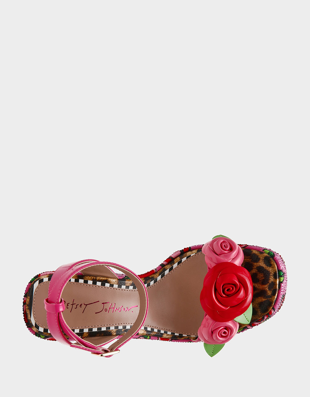 Betsey Johnson Recommended | LIZZETE Fuchsia Rose Platform Flowers Embellished Women's Wedge Heel