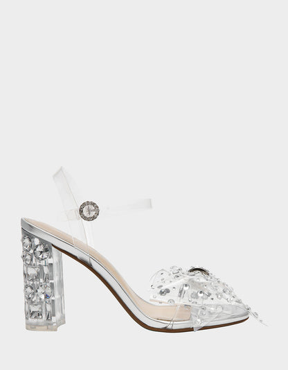 Betsey Johnson Everyday | PRATT Silver Women's Rhinestone Embellished Flower Heel
