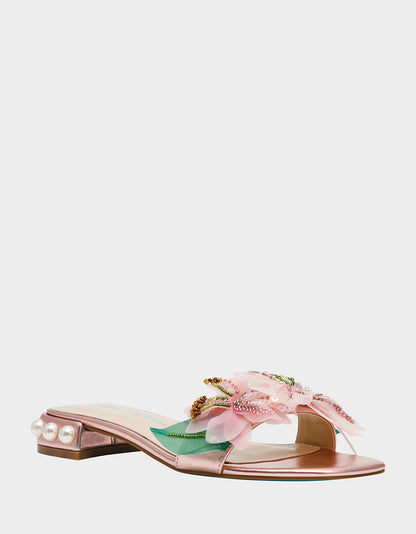 Betsey Johnson Best Seller | ROSIA Light Pink Flower Embellished Pearl Square-Toe Women's Block Heel