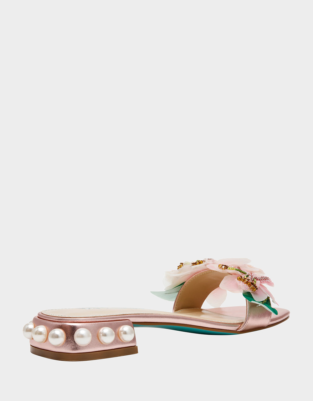 Betsey Johnson Best Seller | ROSIA Light Pink Flower Embellished Pearl Square-Toe Women's Block Heel